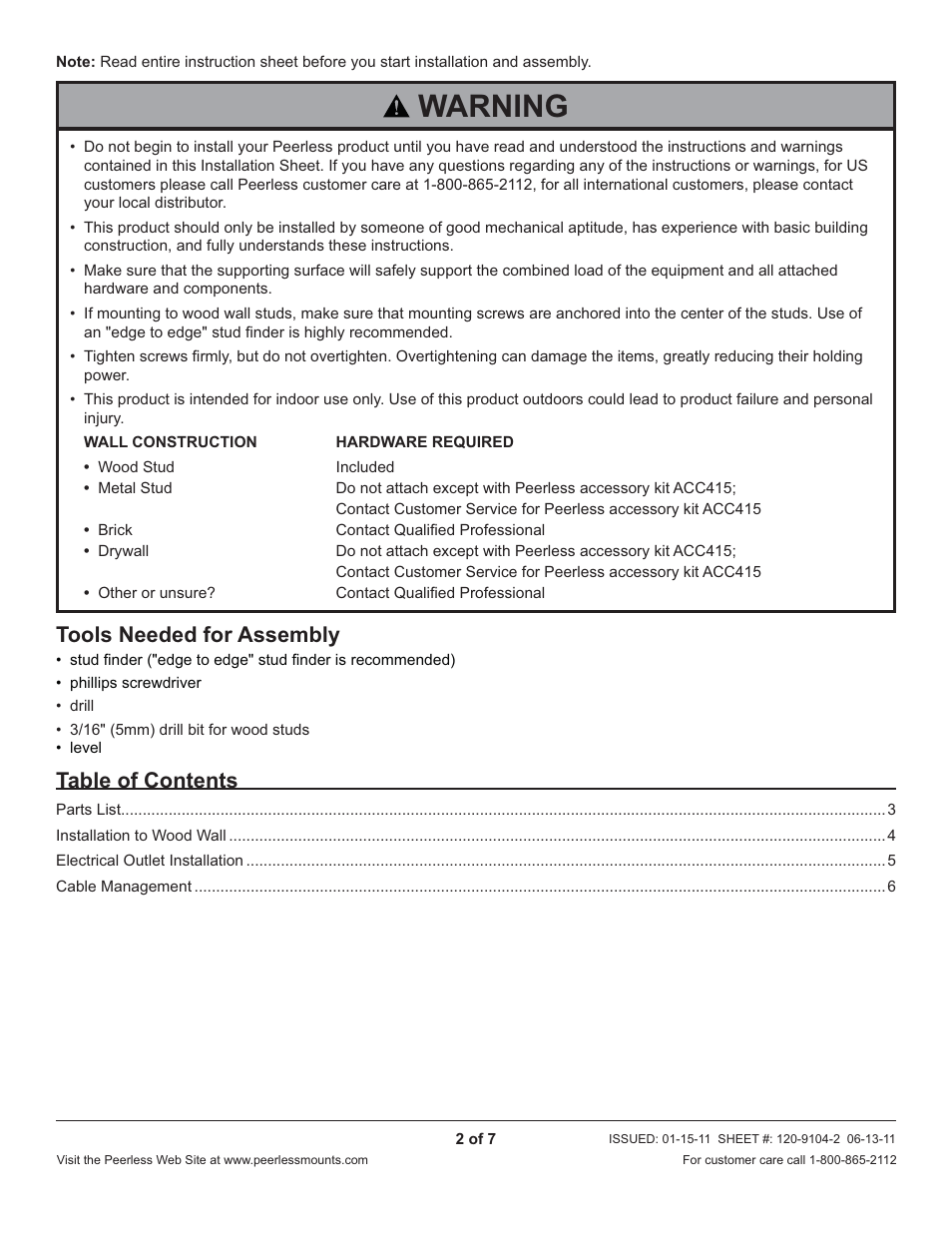 Peerless-AV IBA2AC-W - Installation User Manual | Page 2 / 7