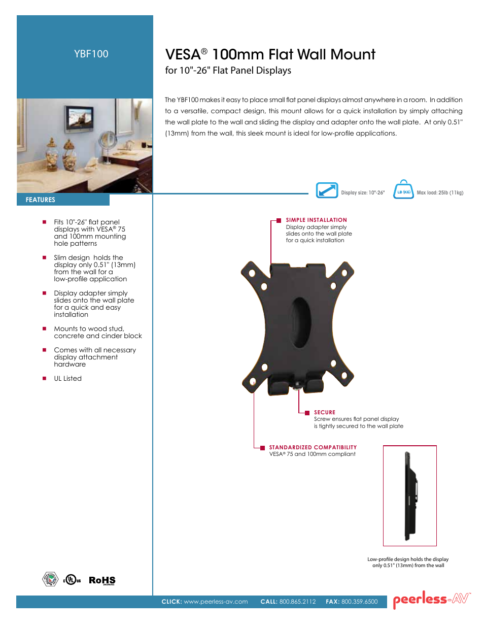 Peerless-AV YBF100  - Sell Sheet User Manual | 2 pages