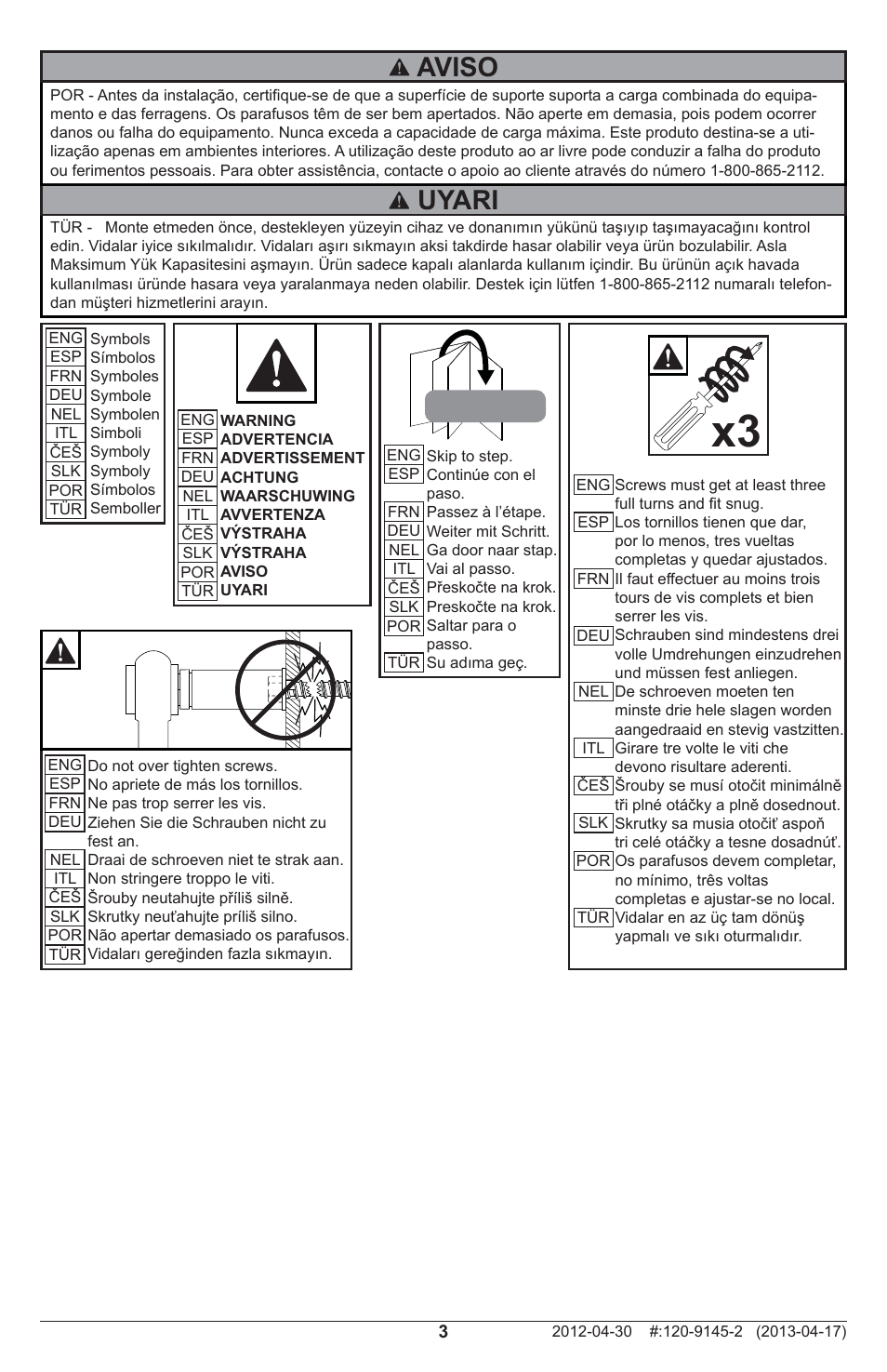 Uyari, Aviso | Peerless-AV MOD-FPMD - Installation User Manual | Page 3 / 12