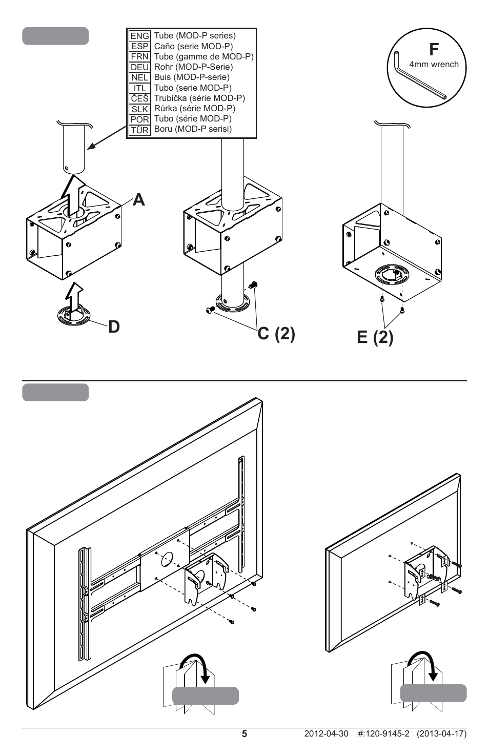 E (2) c (2) a d, 22b 2a | Peerless-AV MOD-FPMD - Installation User Manual | Page 5 / 12