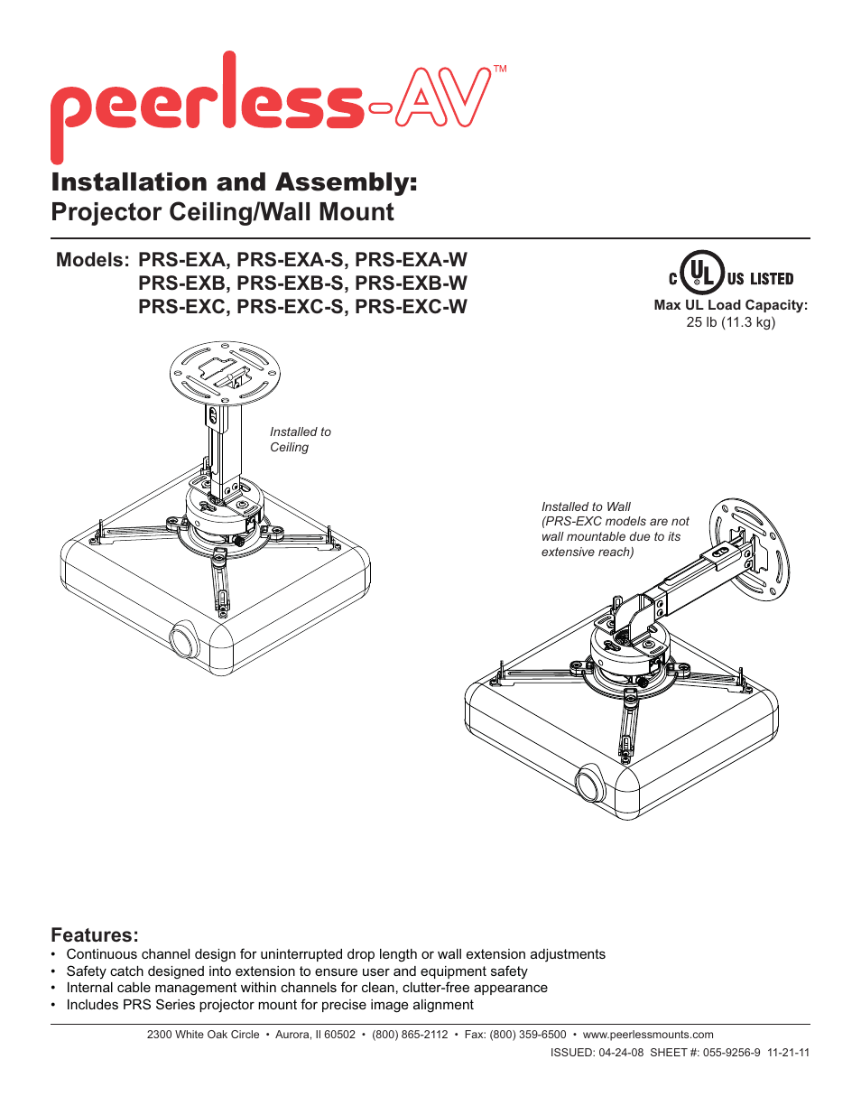 Peerless-AV PRS-EXC-W - Installation User Manual | 13 pages