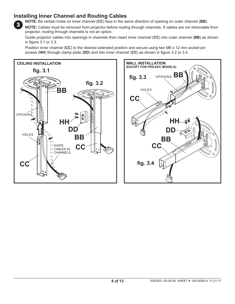 Bb cc, Hh dd bb cc | Peerless-AV PRS-EXC-W - Installation User Manual | Page 8 / 13