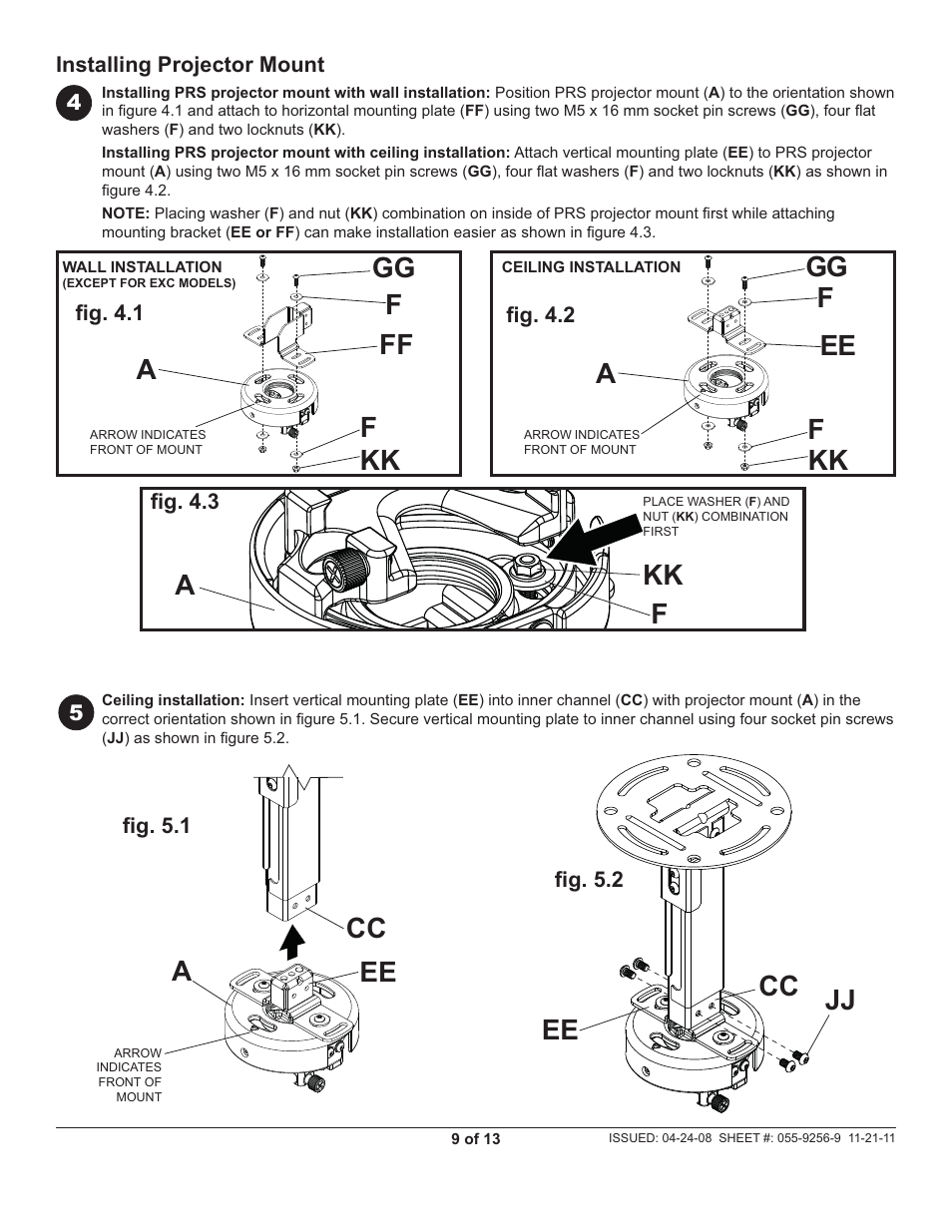 Kk f a, Cc ee, Jj ee cc gg ee | Af kk f, Kk f gg ff a f | Peerless-AV PRS-EXC-W - Installation User Manual | Page 9 / 13