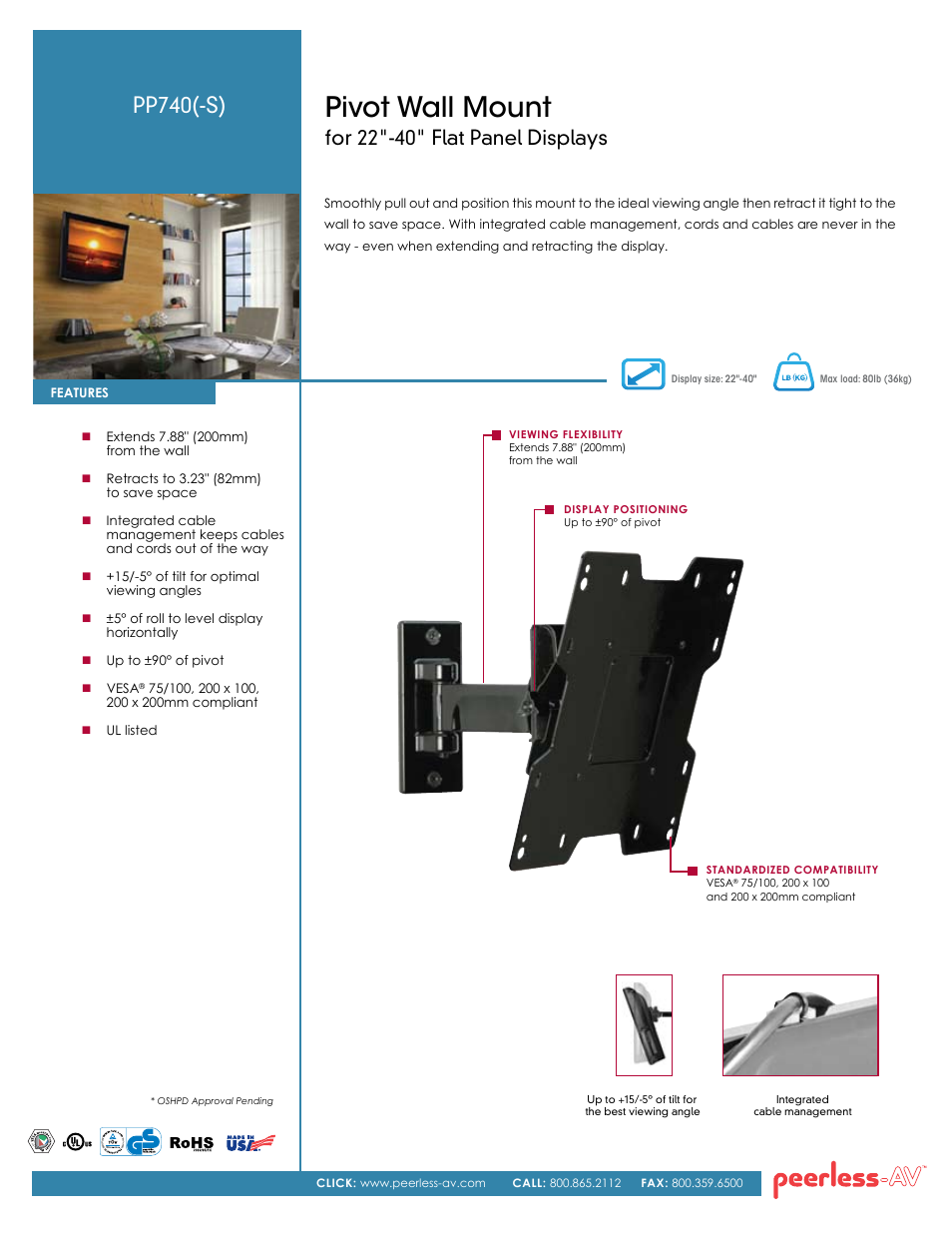 Peerless-AV PP740  - Sell Sheet User Manual | 2 pages