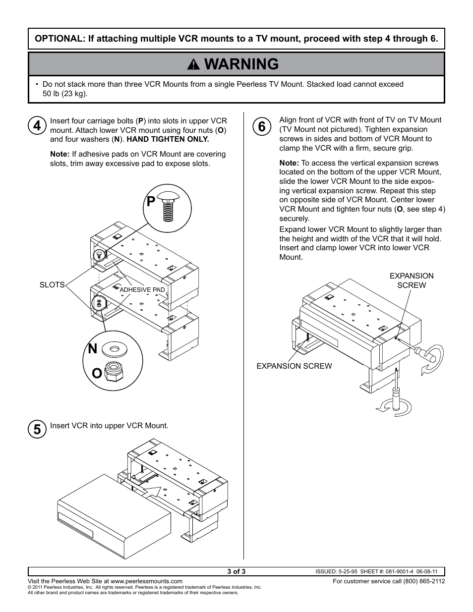 Warning, Np o | Peerless-AV DS45 - Installation User Manual | Page 3 / 3