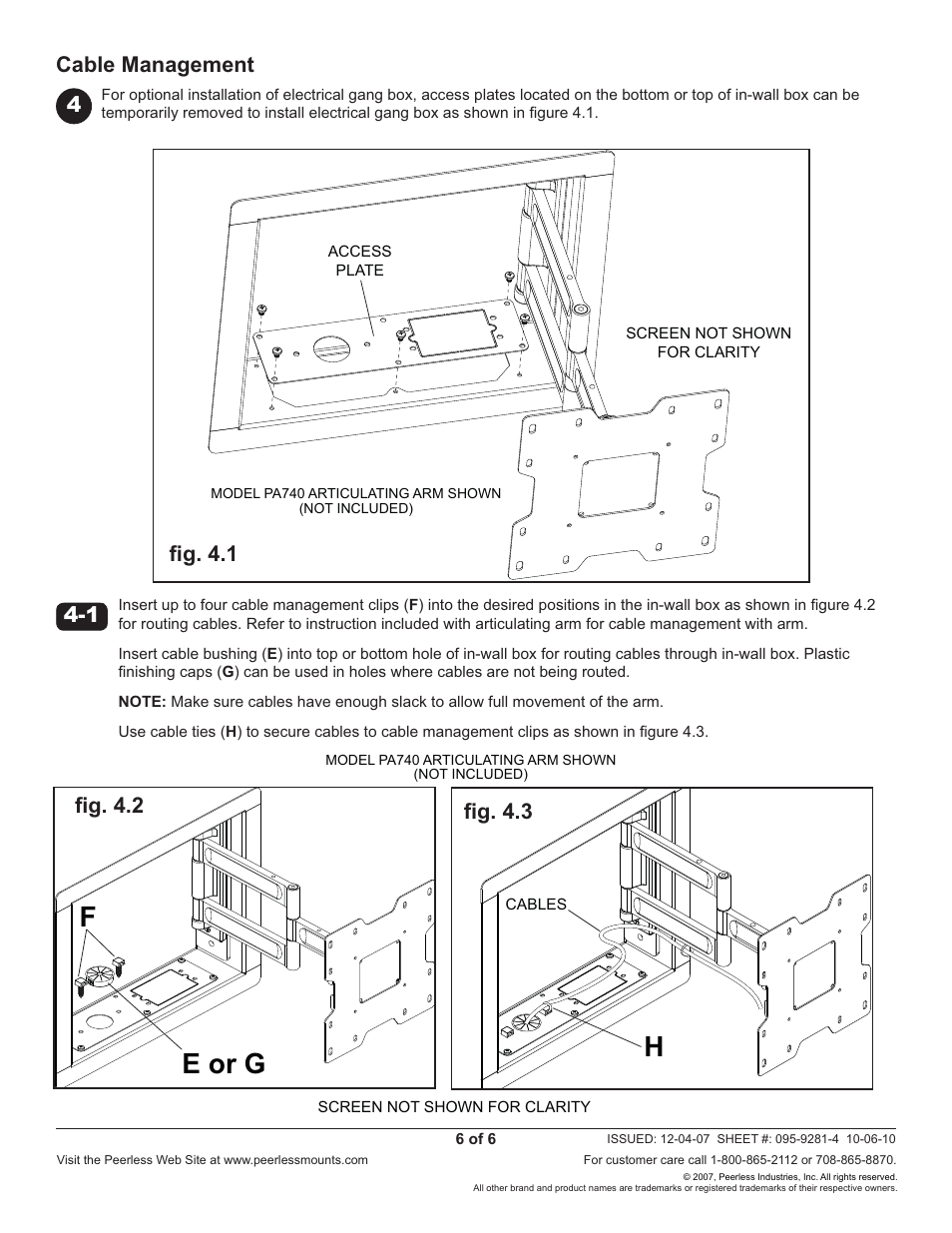 Fe or g h, Cable management 4 fi g. 4.1, Fi g. 4.2 fi g. 4.3 | Peerless-AV IB40-W - Installation User Manual | Page 6 / 6