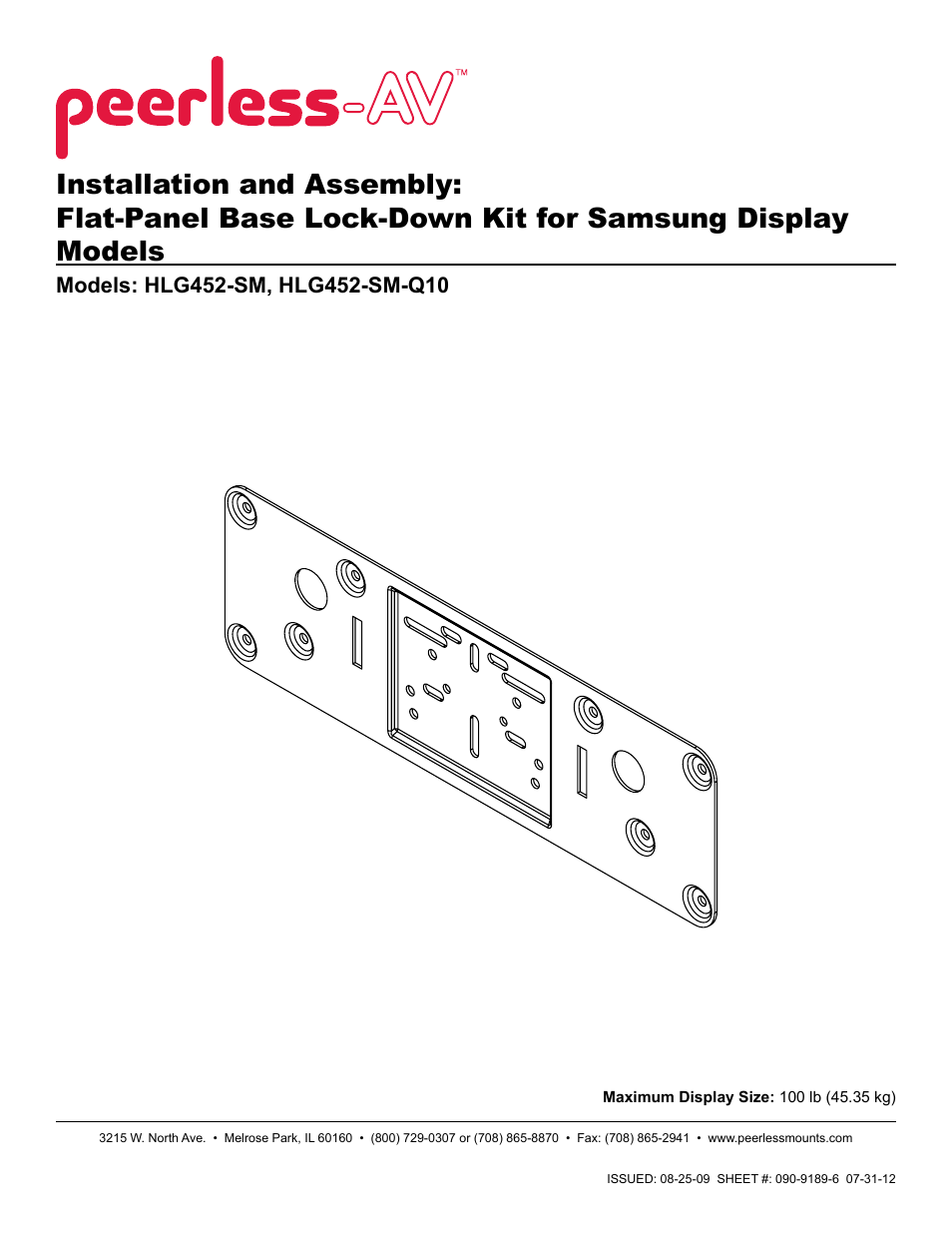 Peerless-AV HLG452-SM-Q10 - Installation User Manual | 7 pages