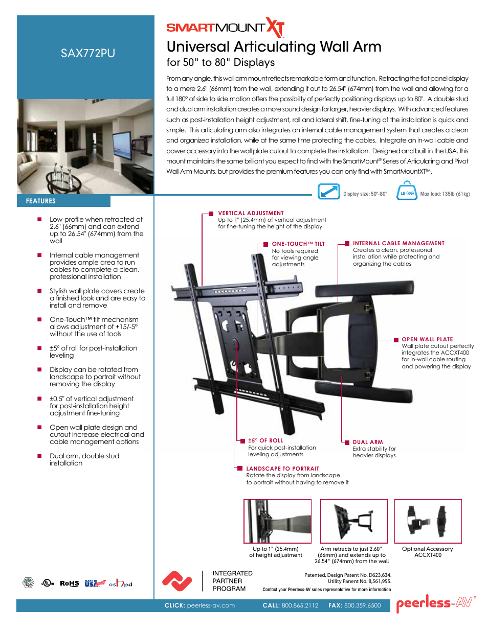 Peerless-AV SAX772PU  - Sell Sheet User Manual | 2 pages