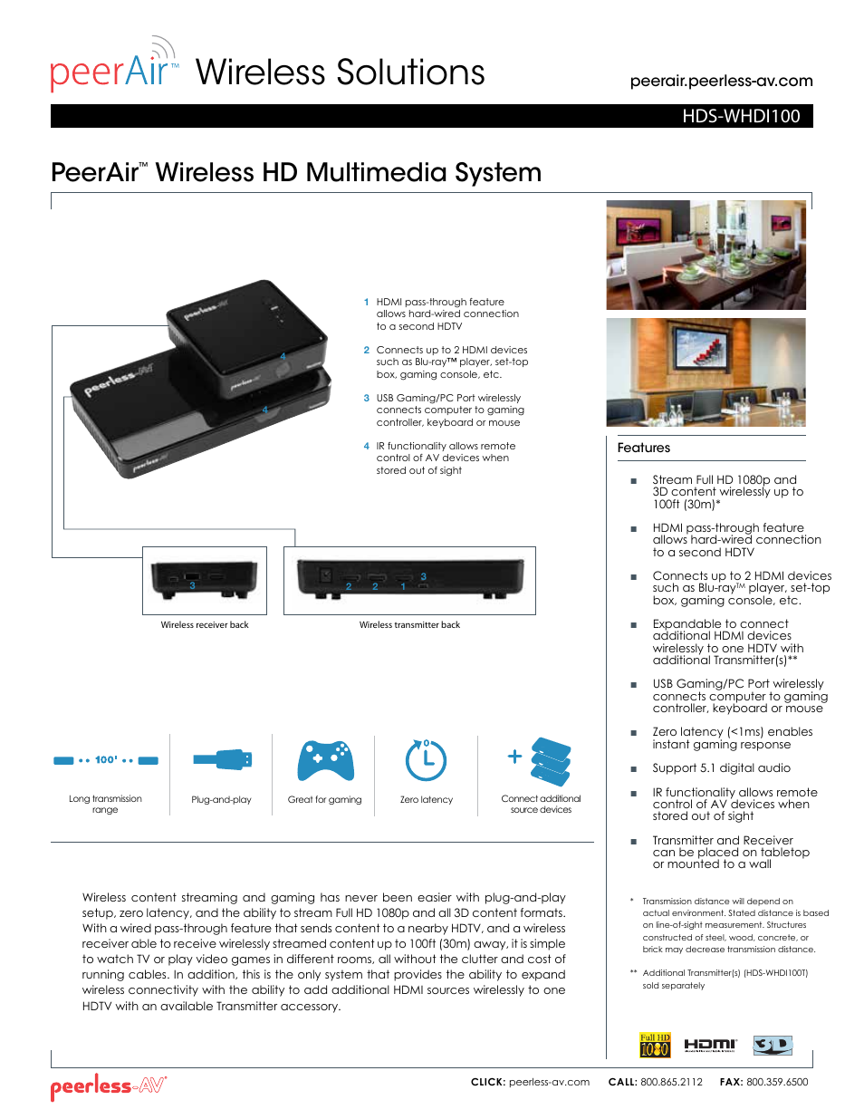 Peerless-AV HDS-WHDI100  - Sell Sheet User Manual | 2 pages