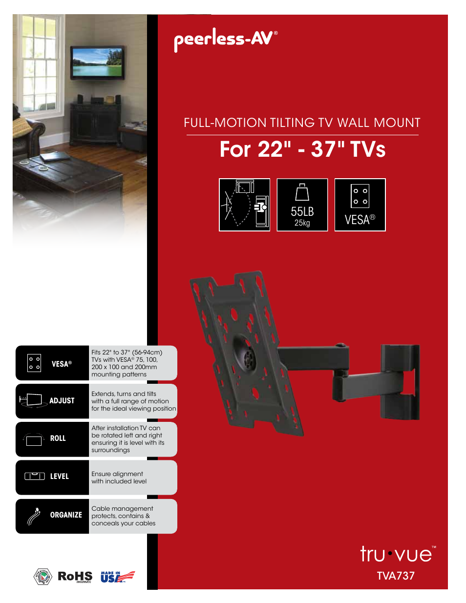 Peerless-AV TVA737  - Sell Sheet User Manual | 2 pages