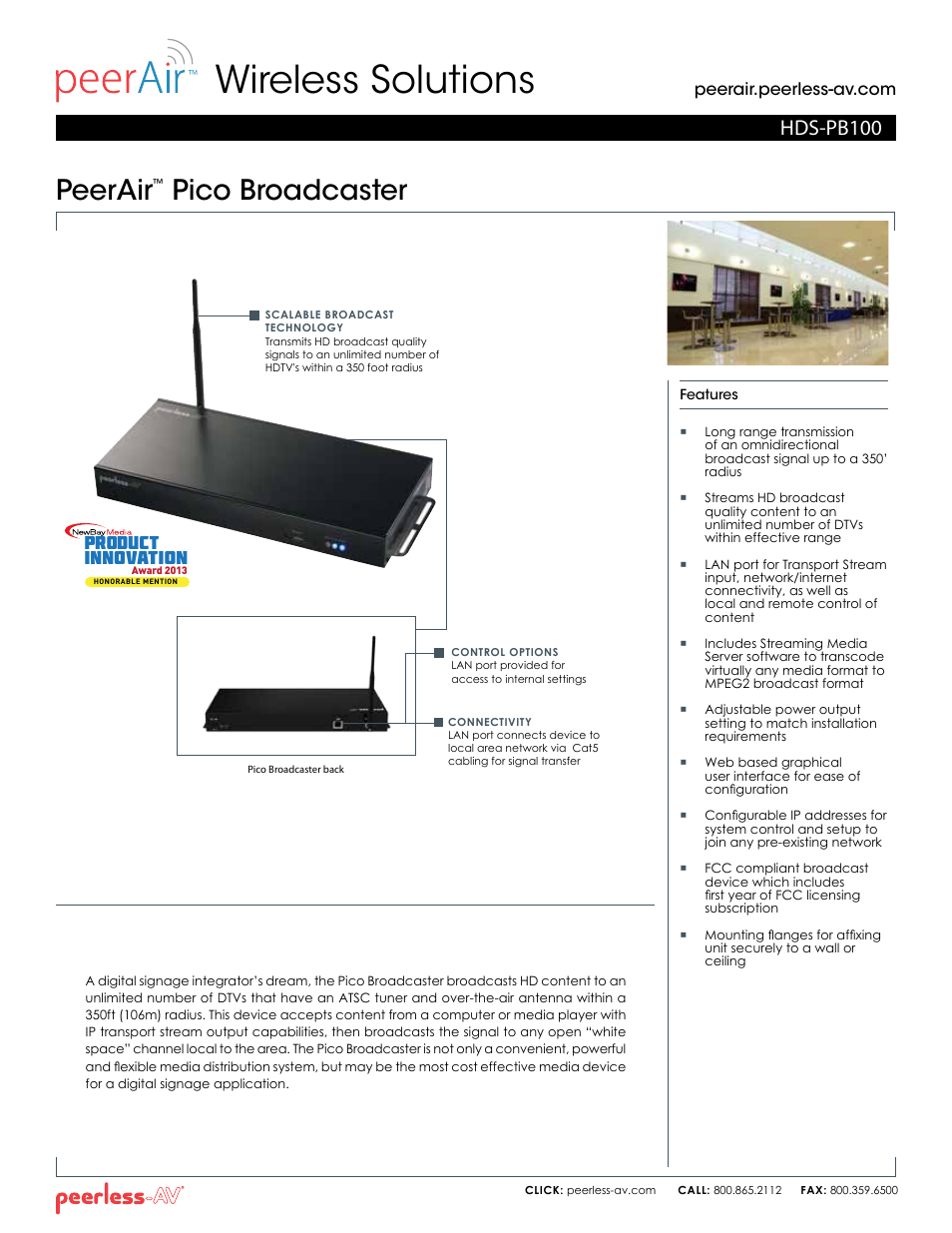 Peerless-AV HDS-PB100  - Sell Sheet User Manual | 2 pages