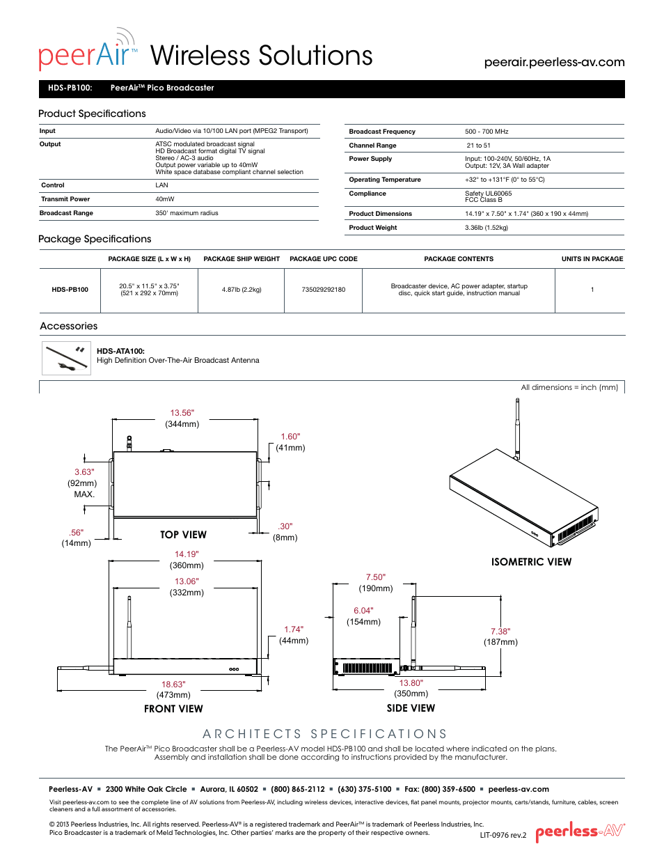 Wireless solutions | Peerless-AV HDS-PB100  - Sell Sheet User Manual | Page 2 / 2