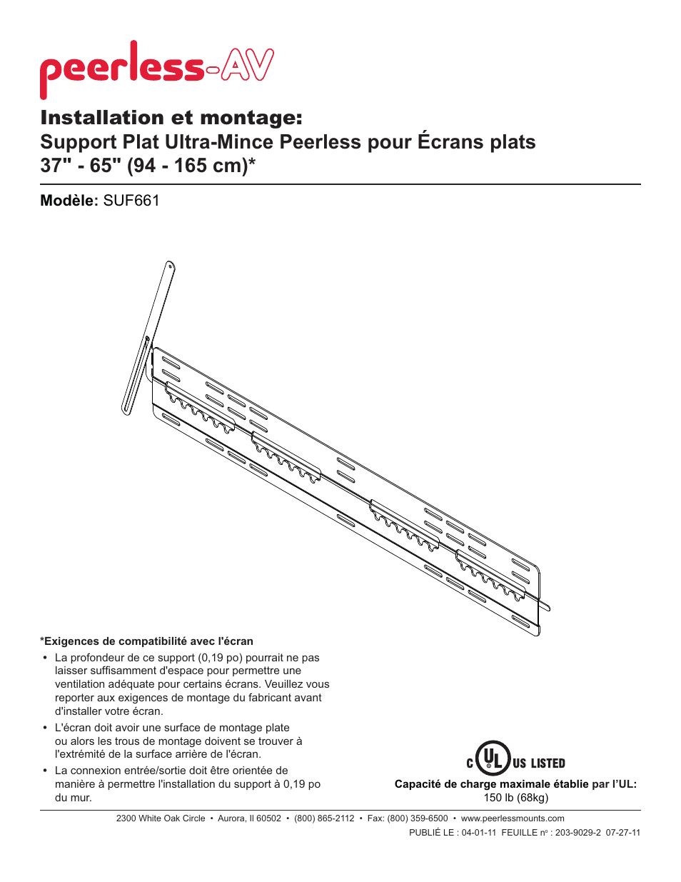 Modèle : suf661 | Peerless-AV SUF661 - Installation User Manual | Page 19 / 29