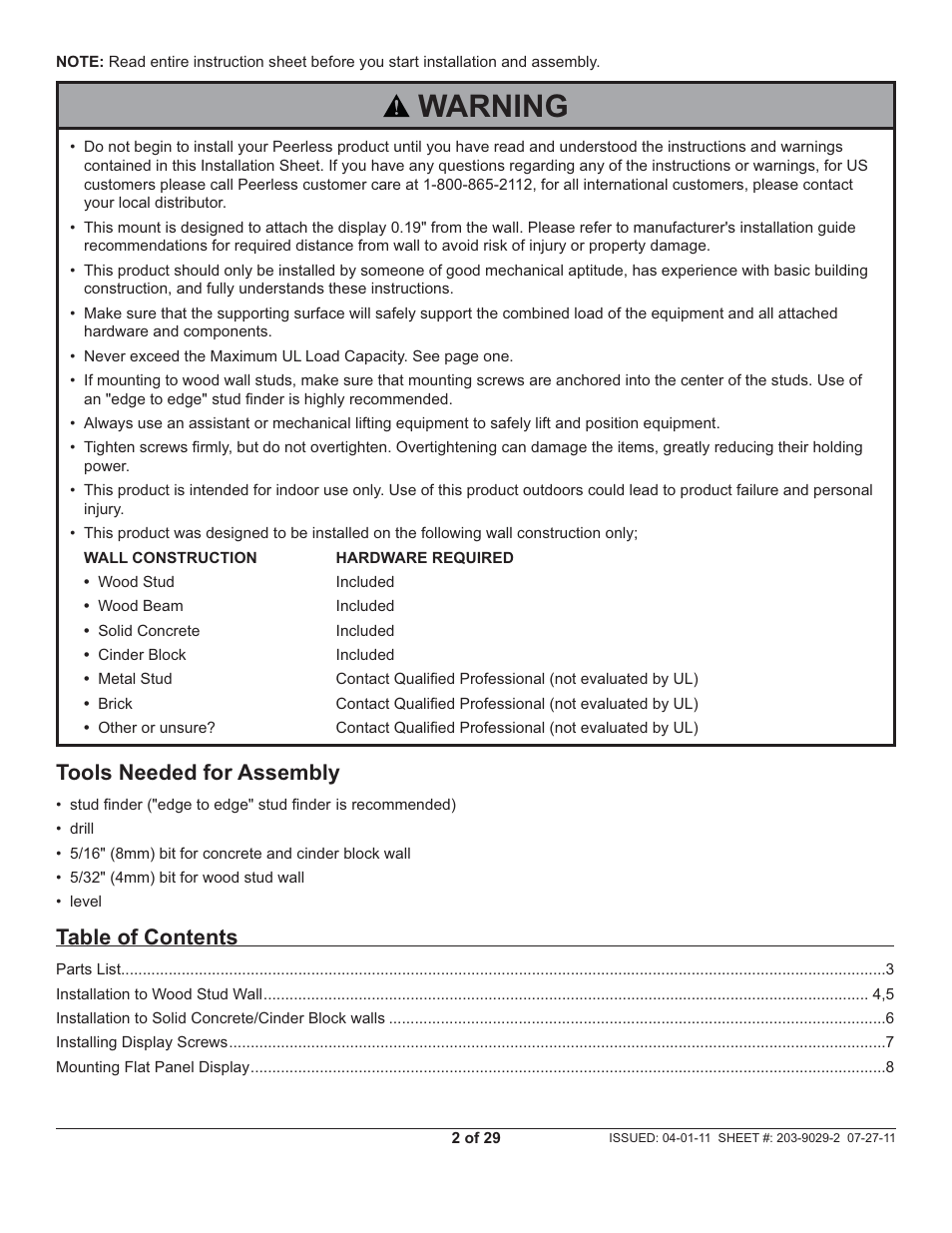 Peerless-AV SUF661 - Installation User Manual | Page 2 / 29