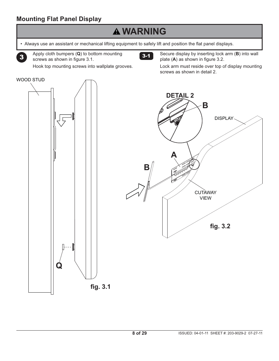 Warning, Qb a b | Peerless-AV SUF661 - Installation User Manual | Page 8 / 29