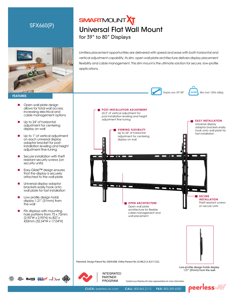 Peerless-AV SFX660P  - Sell Sheet User Manual | 2 pages