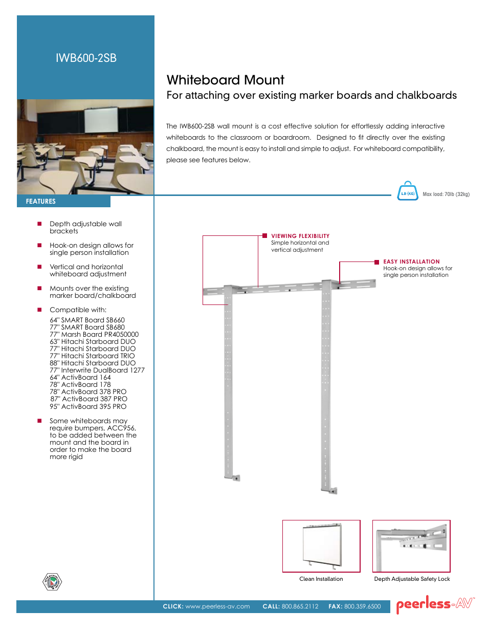 Peerless-AV IWB600-2SB  - Sell Sheet User Manual | 2 pages