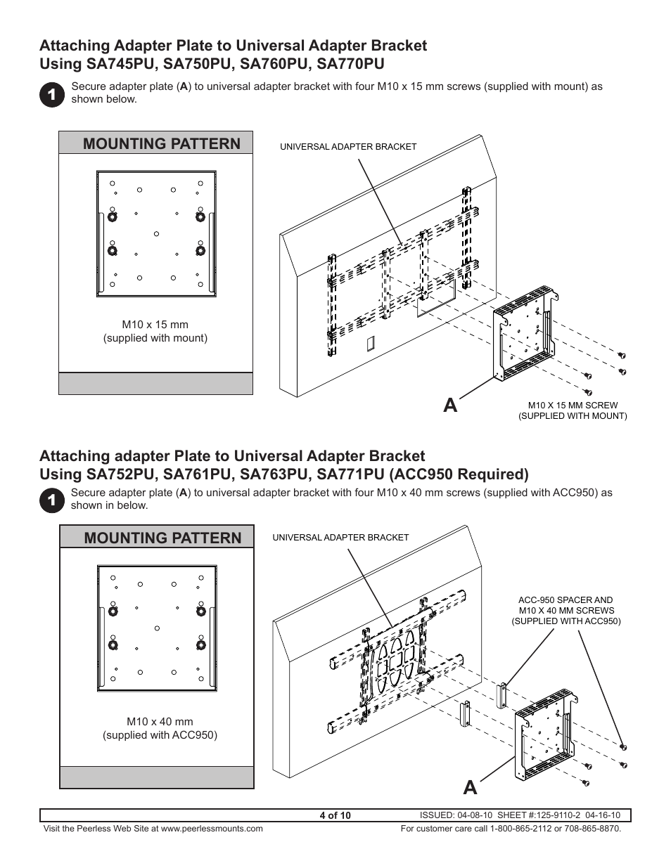 1mounting pattern | Peerless-AV DSX750 - Installation User Manual | Page 4 / 10