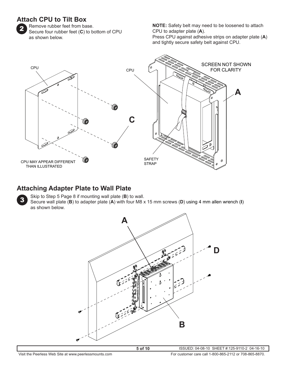 Attach cpu to tilt box, 3attaching adapter plate to wall plate | Peerless-AV DSX750 - Installation User Manual | Page 5 / 10