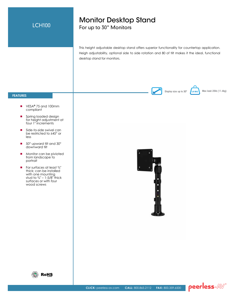 Peerless-AV LCH-100  - Sell Sheet User Manual | 2 pages