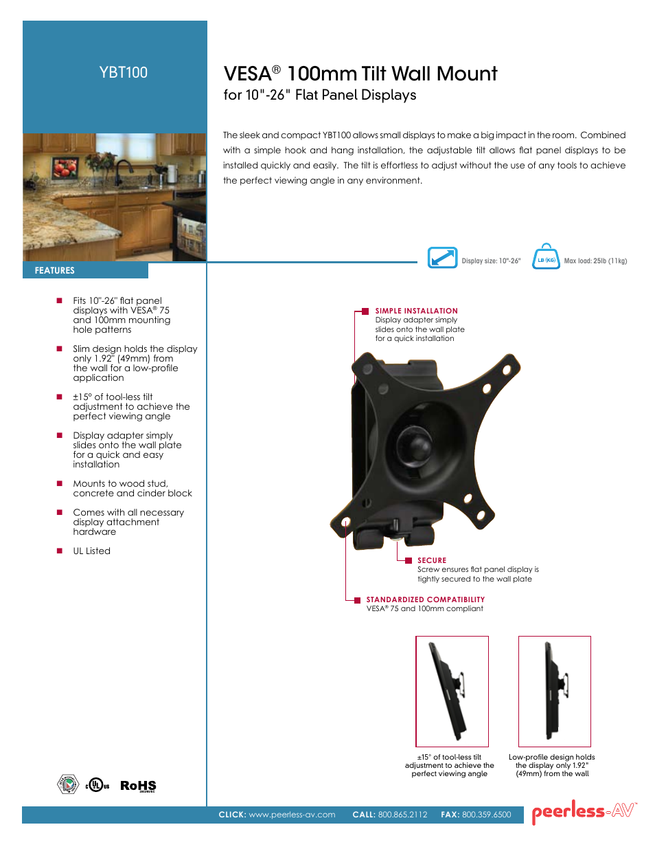 Peerless-AV YBT100  - Sell Sheet User Manual | 2 pages