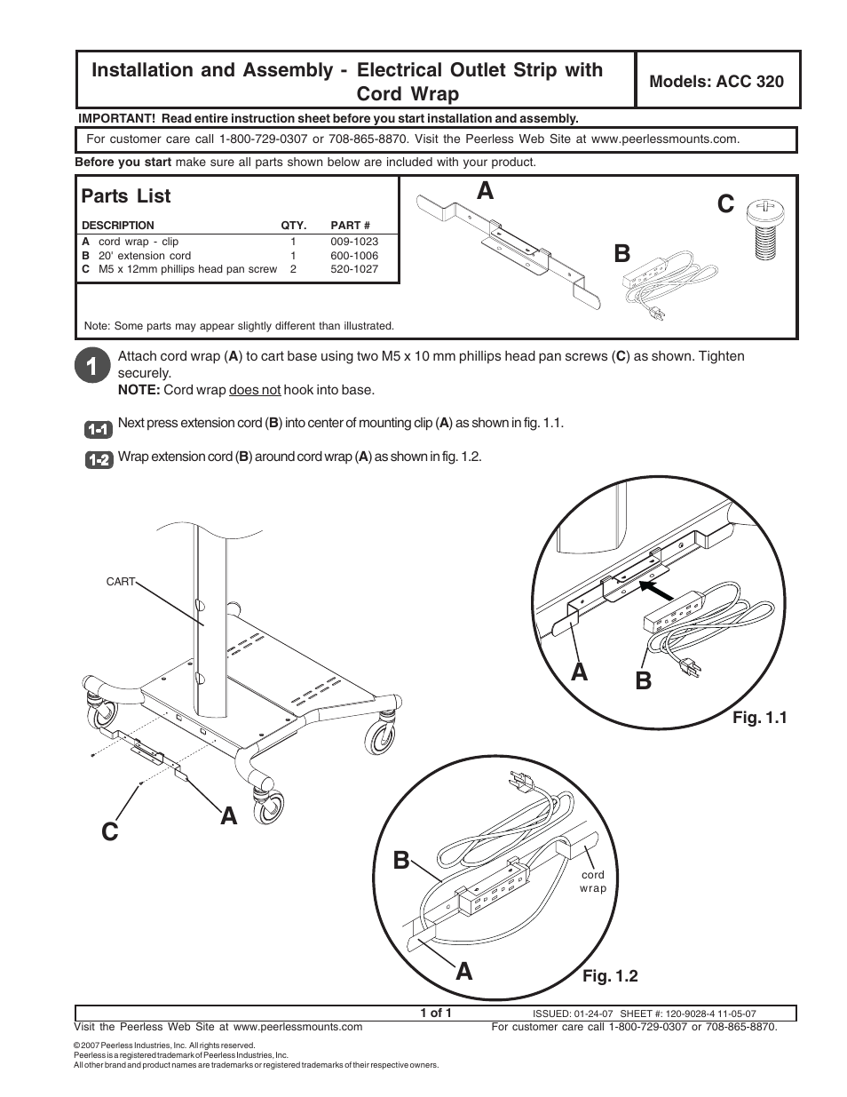 Peerless-AV ACC320 - Installation User Manual | 1 page