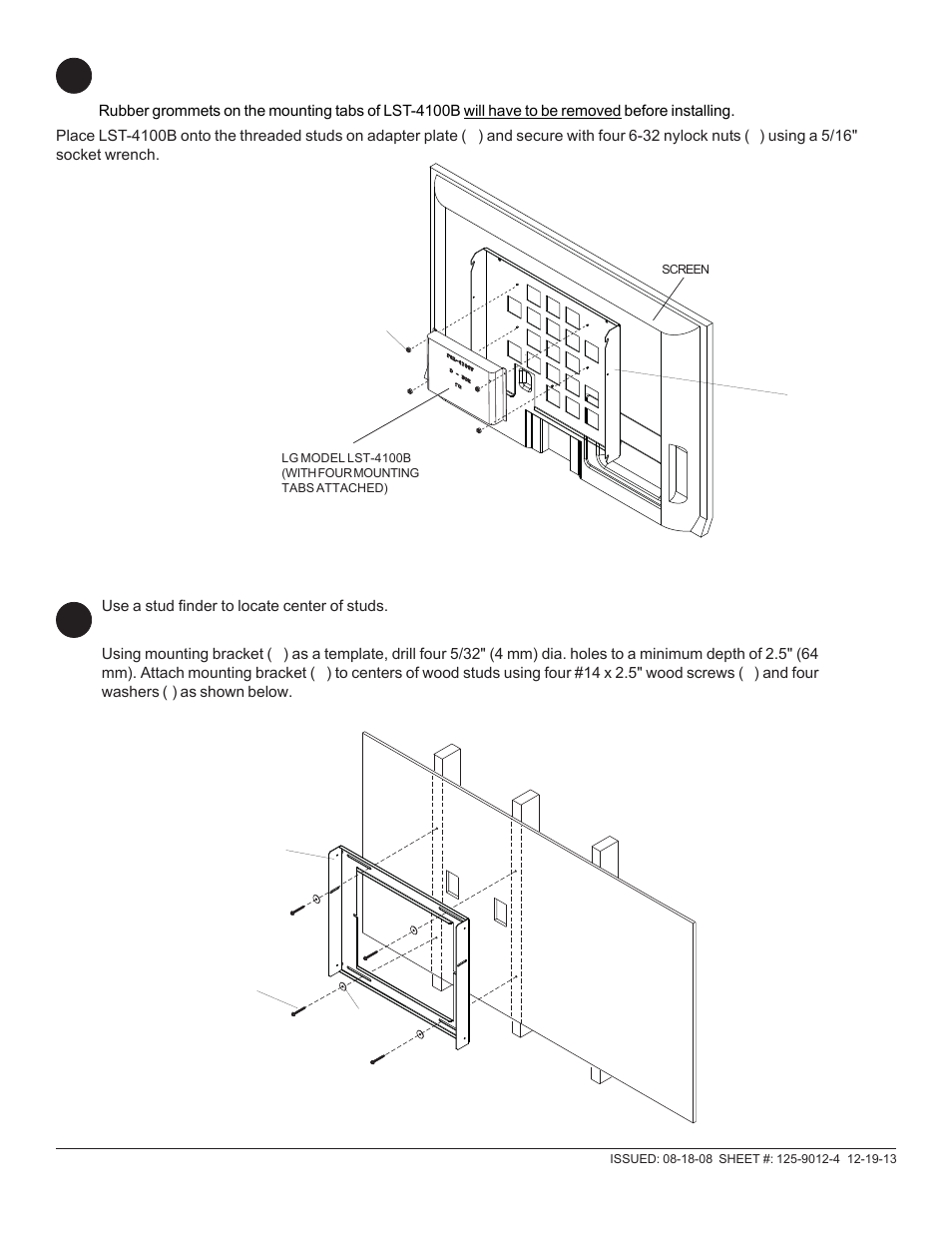 Ae i, Installation to wood stud walls | Peerless-AV HT642 - Installation User Manual | Page 5 / 9