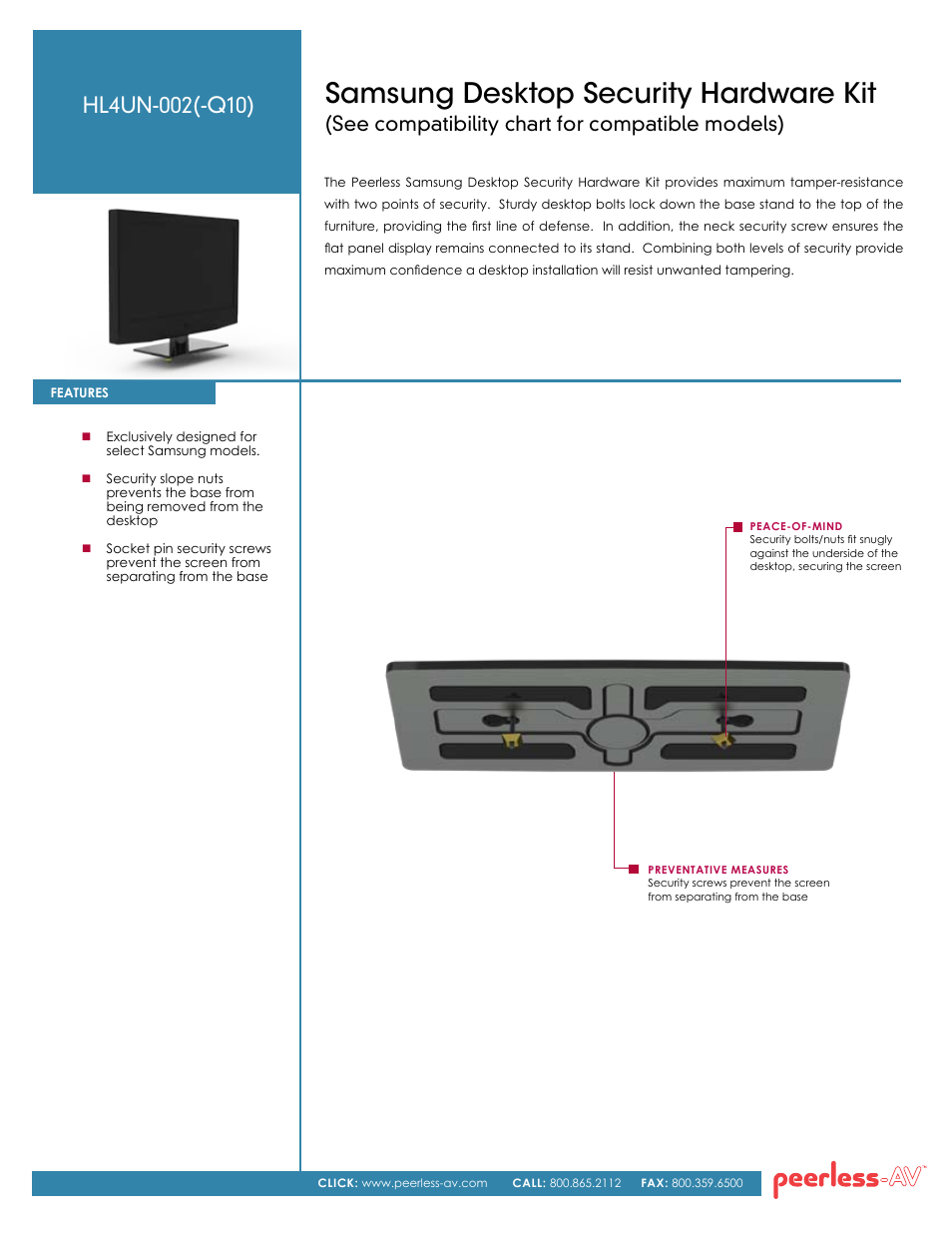 Peerless-AV HL4UN-002-Q10  - Sell Sheet User Manual | 2 pages