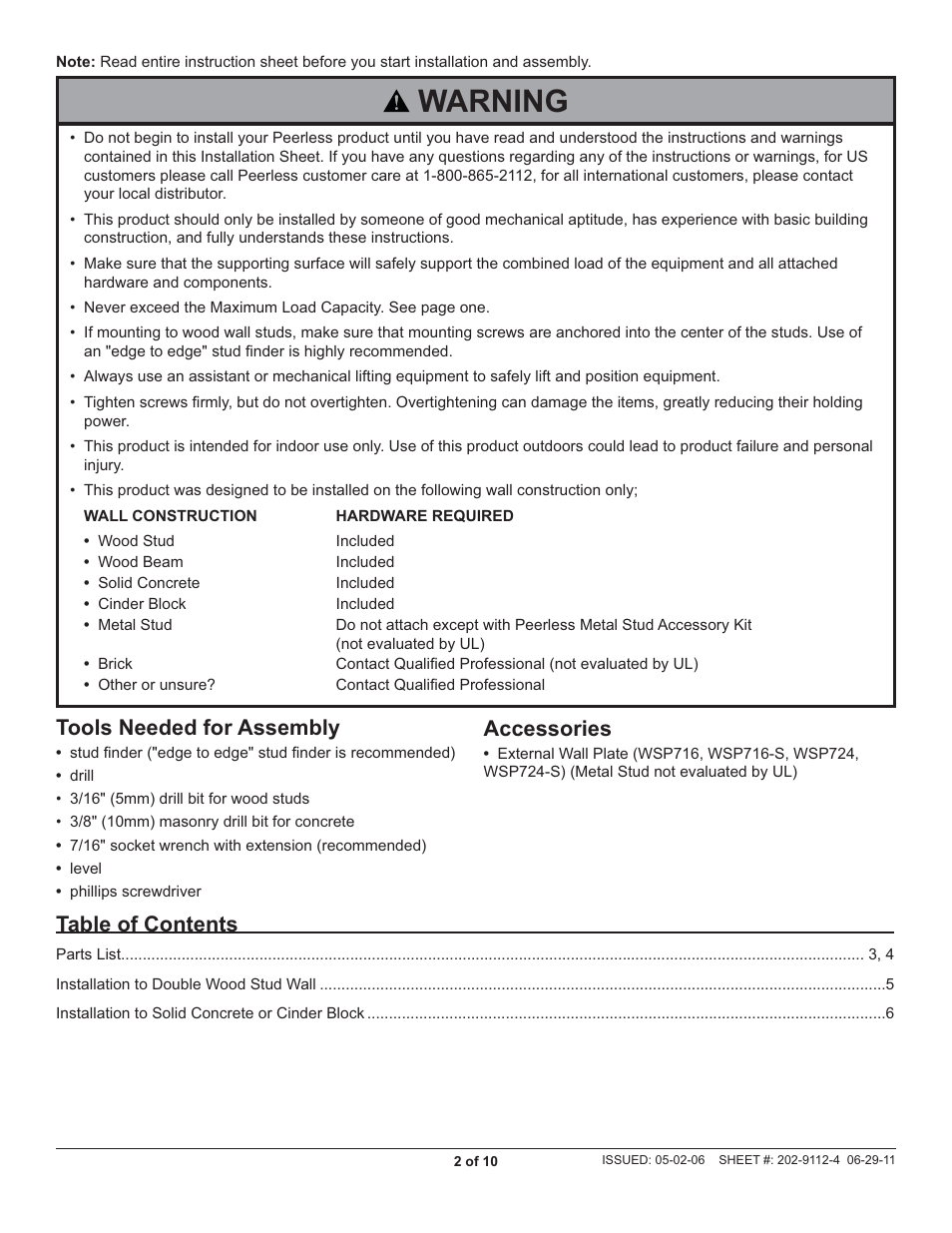 Peerless-AV PLAV60 - Installation User Manual | Page 2 / 10