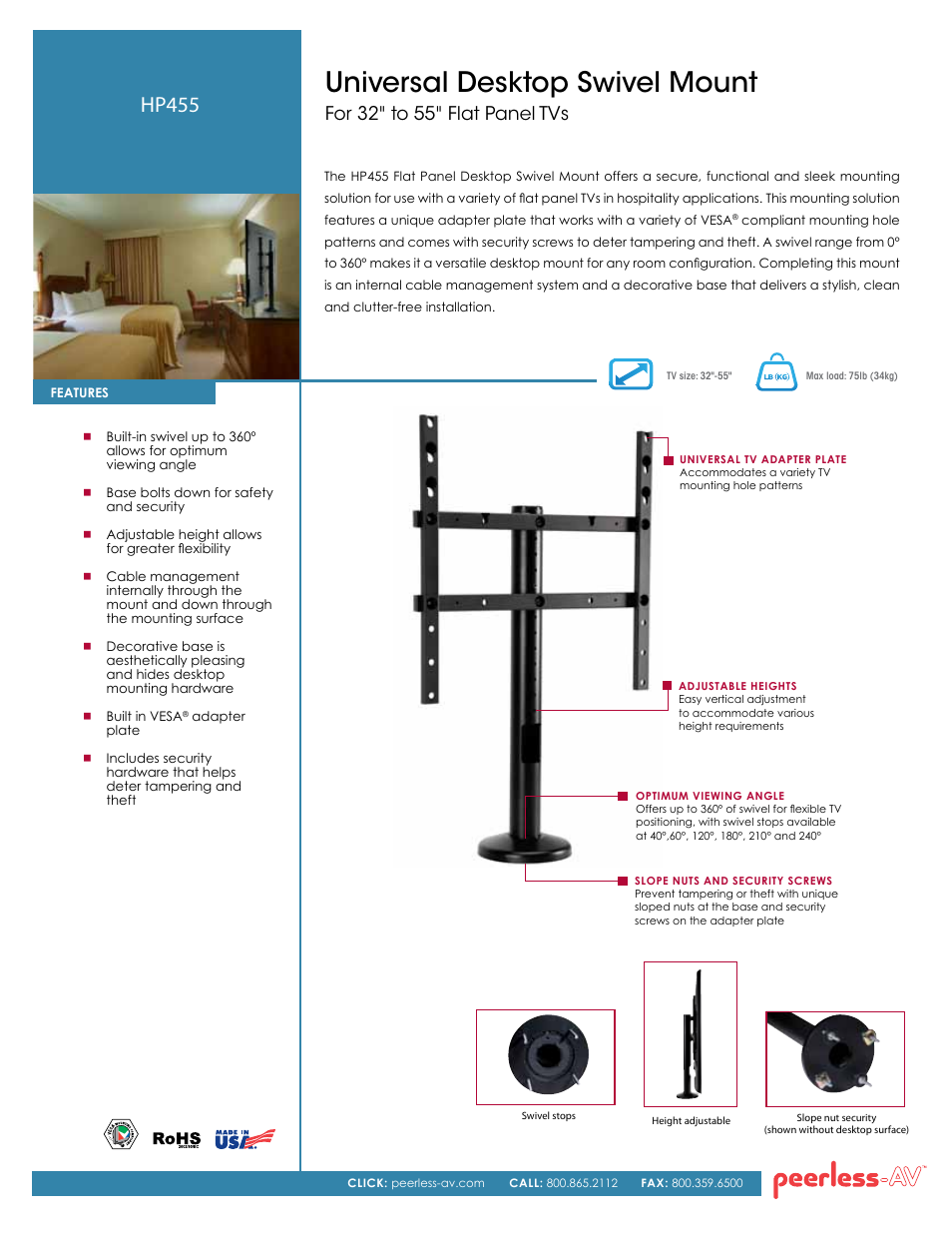 Peerless-AV HP455  - Sell Sheet User Manual | 2 pages