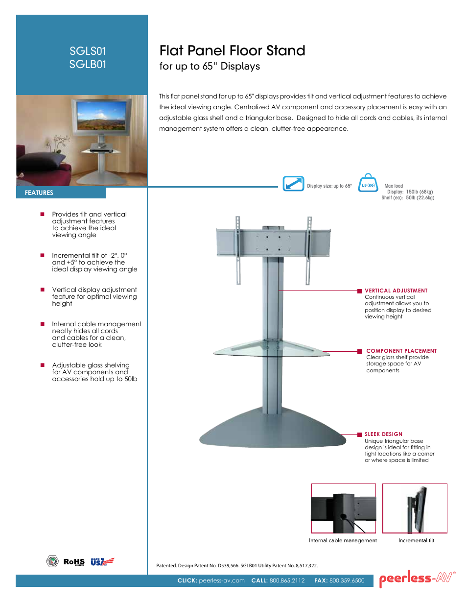 Peerless-AV SGLS01  - Sell Sheet User Manual | 2 pages