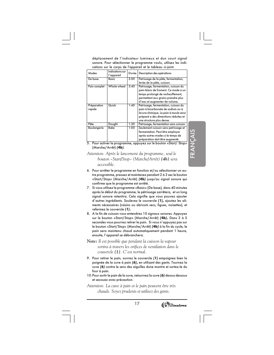 Français | Binatone BM-1008 User Manual | Page 17 / 50