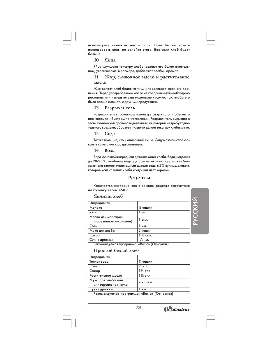 Русский, Рецепты | Binatone BM-1008 User Manual | Page 35 / 50