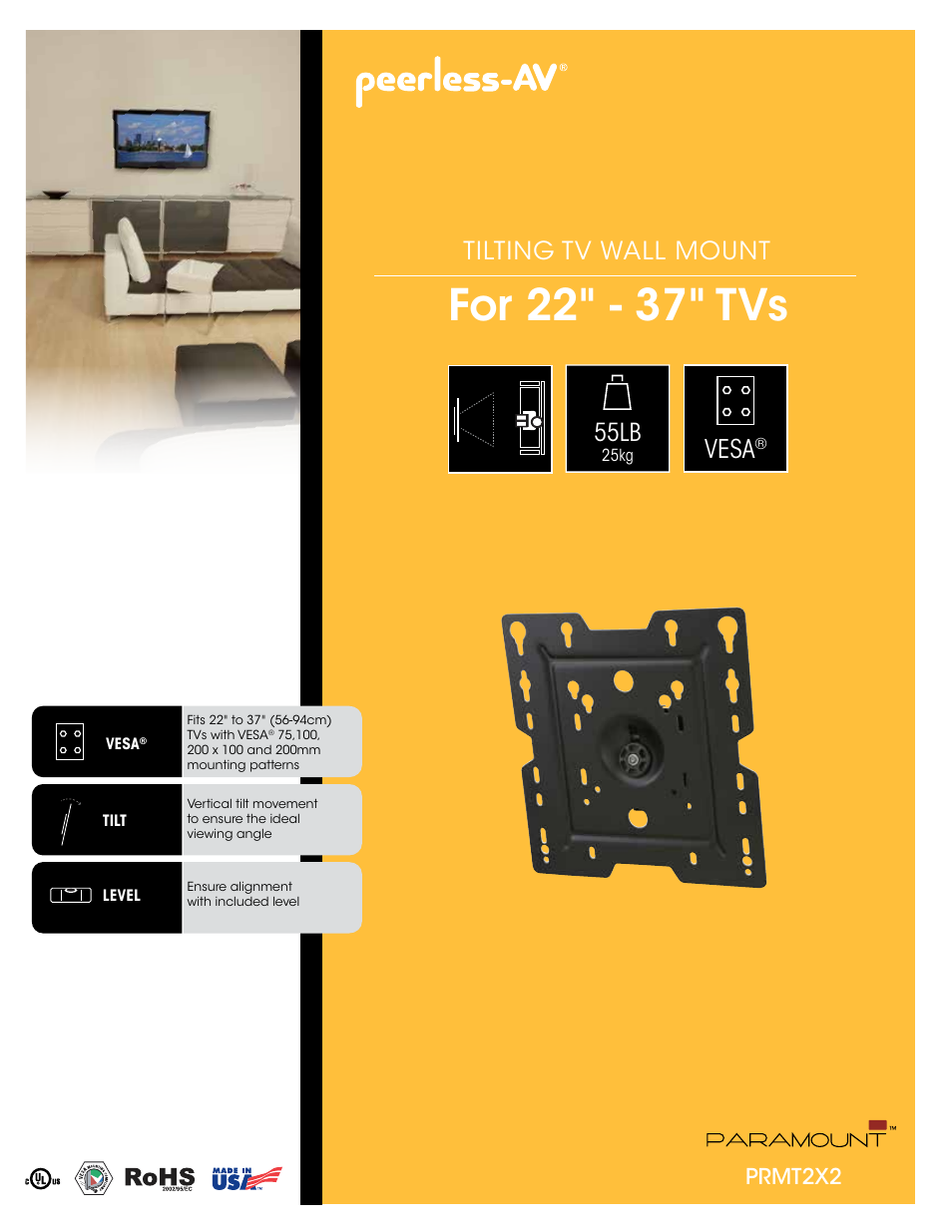 Peerless-AV PRMT2X2  - Sell Sheet User Manual | 2 pages