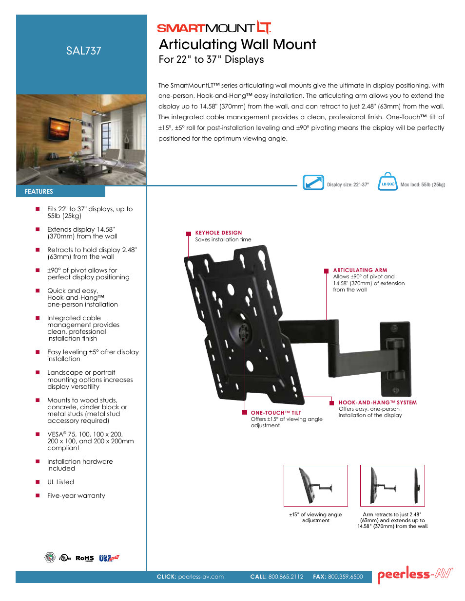 Peerless-AV SAL737  - Sell Sheet User Manual | 2 pages