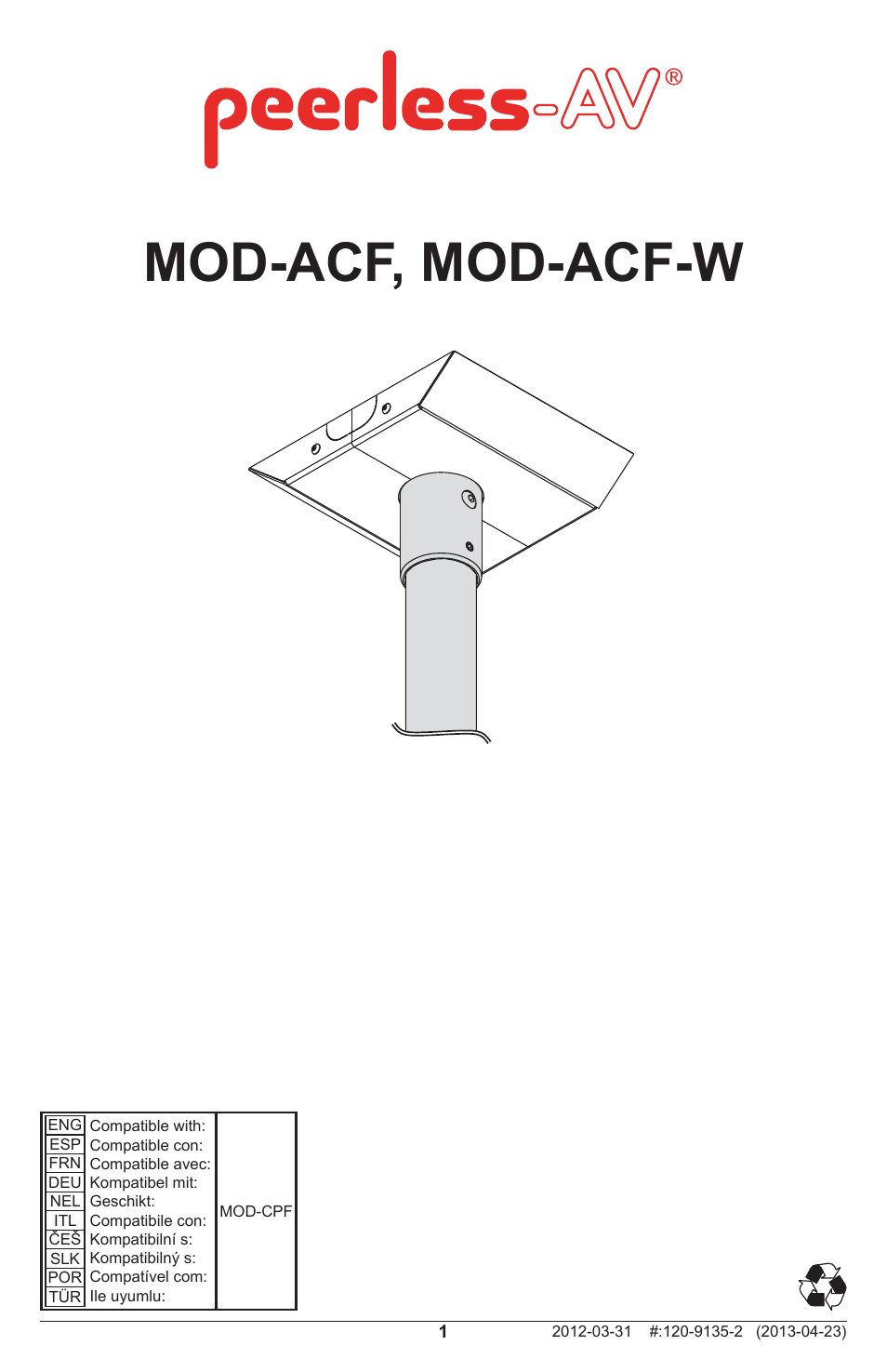 Peerless-AV MOD-ACF-W - Installation User Manual | 8 pages