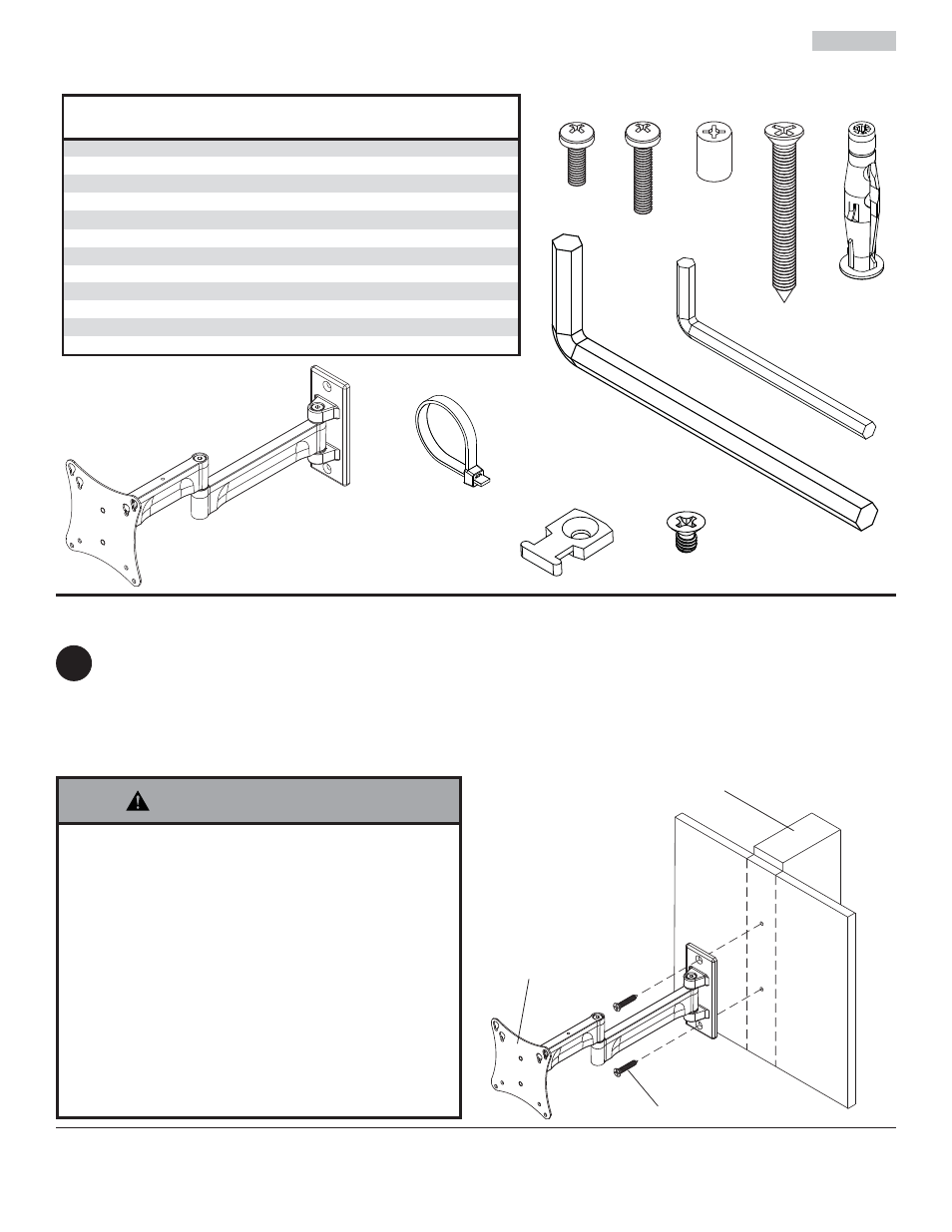 Avertissement, Installation sur un mur à colombages de bois, Aa e i | Liste des pièces, Fi g. 1.1 | Peerless-AV PA730 - Installation User Manual | Page 15 / 20