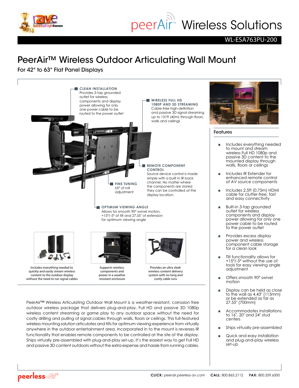 Peerless-AV WL-ESA763PU-200  - Sell Sheet User Manual | 2 pages