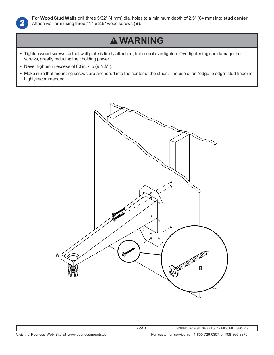 Warning | Peerless-AV WMJ022 - Installation User Manual | Page 2 / 3