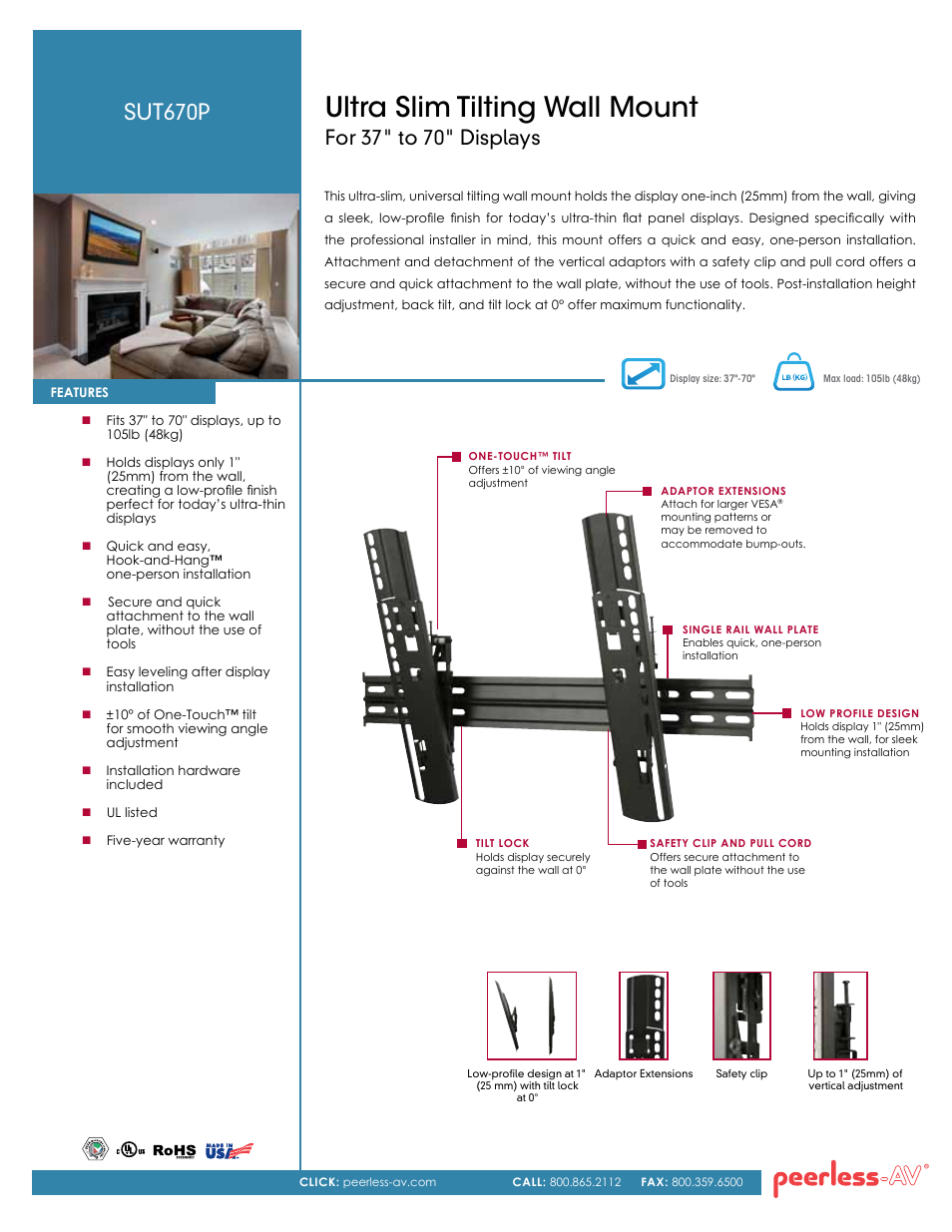 Peerless-AV SUT670P  - Sell Sheet User Manual | 2 pages