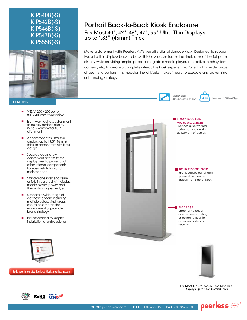 Peerless-AV KIP555B-S  - Sell Sheet User Manual | 2 pages