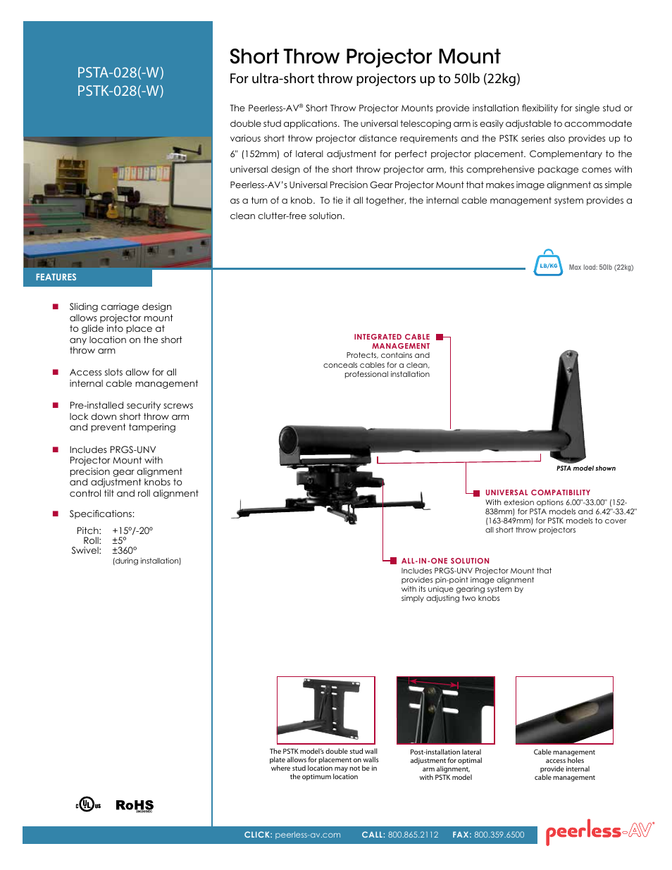 Peerless-AV PSTK-028-W  - Sell Sheet User Manual | 2 pages