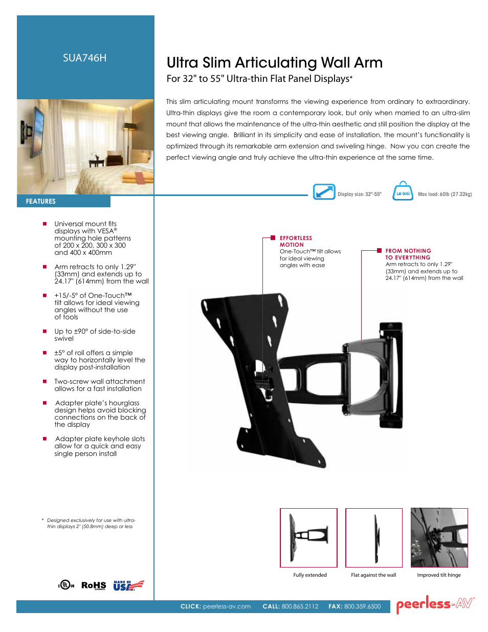 Peerless-AV SUA746H  - Sell Sheet User Manual | 2 pages