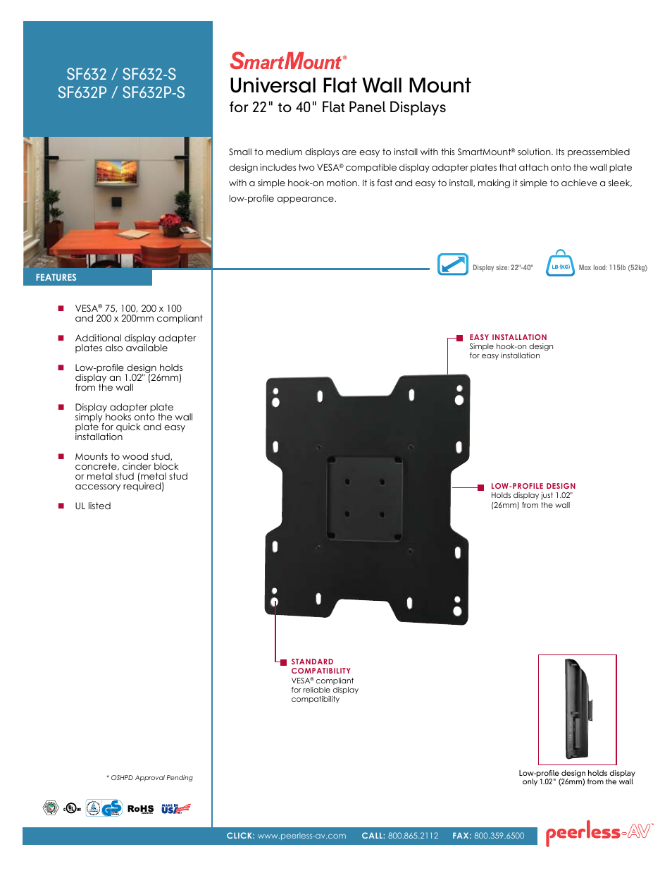 Peerless-AV SF632P  - Sell Sheet User Manual | 2 pages