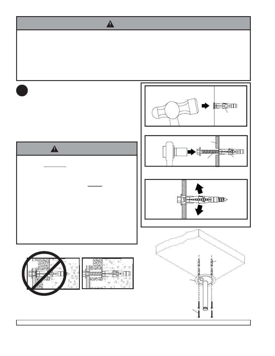 Warning, Ginstallation to solid concrete or cinder block | Peerless-AV ACC570W - Installation User Manual | Page 4 / 4