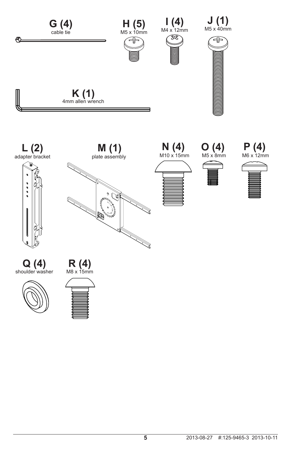 M (1), N (4), O (4) | P (4), Q (4), R (4), K (1) | Peerless-AV DS-VWM770 - Installation User Manual | Page 5 / 20