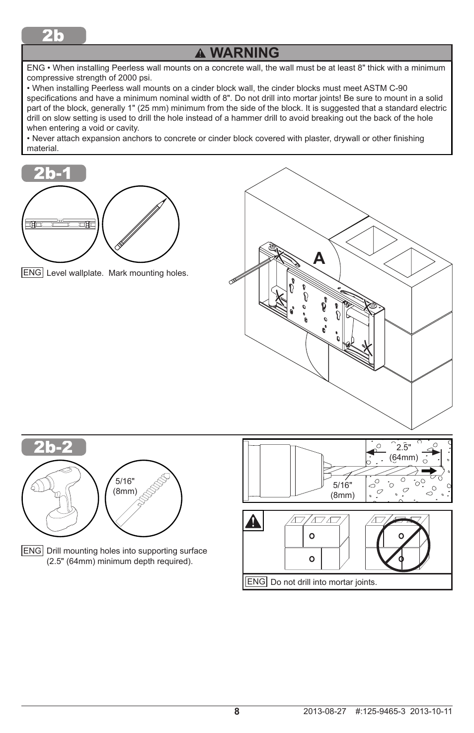 2b-1 2b-2, Warning | Peerless-AV DS-VWM770 - Installation User Manual | Page 8 / 20
