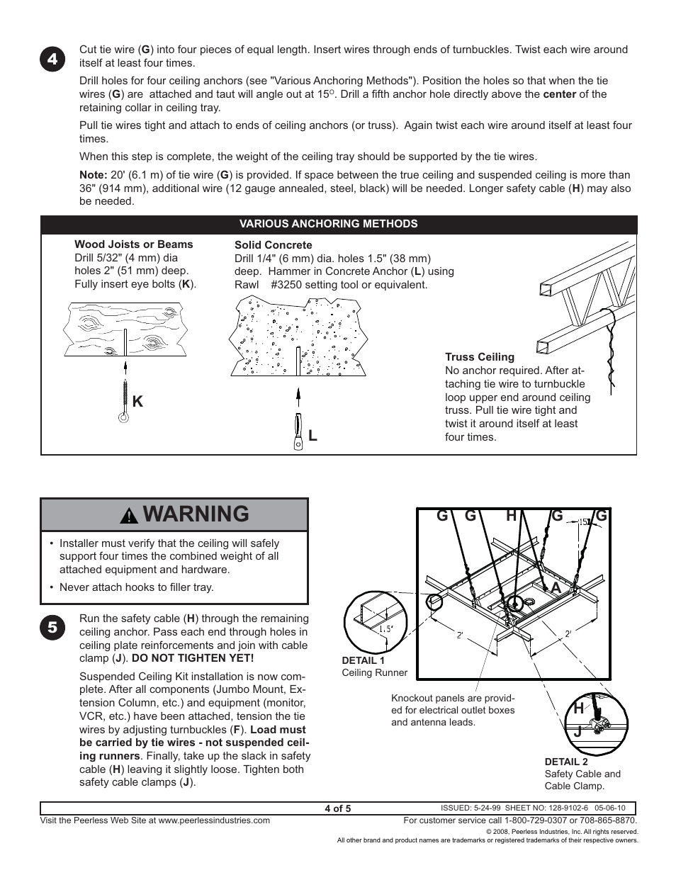 Warning, Hj h, A4 5 | Peerless-AV CMJ453 - Installation User Manual | Page 4 / 5
