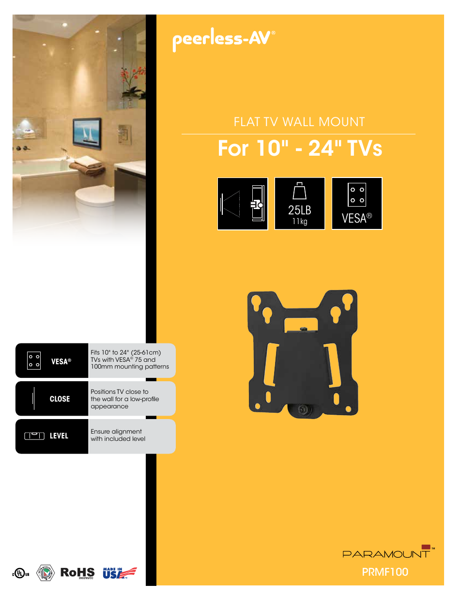 Peerless-AV PRMF100  - Sell Sheet User Manual | 2 pages