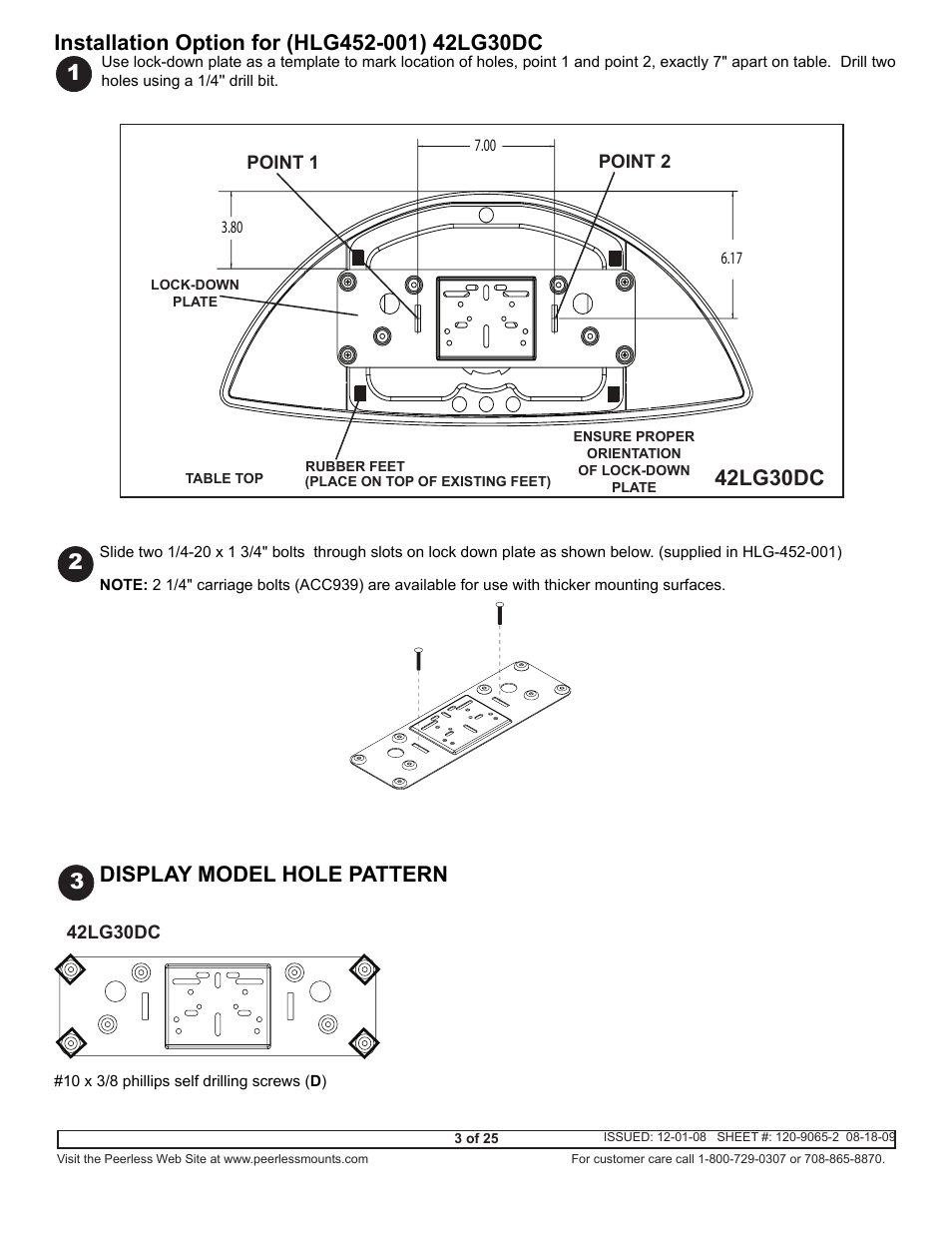 42lg30dc, Display model hole pattern | Peerless-AV ACC942 - Installation User Manual | Page 3 / 25